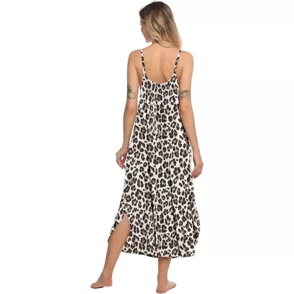 EkouaernbspWomensnbspSoft Sleeveless LongnbspNightgownsBbrown Leopard Print