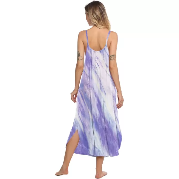 EkouaernbspWomensnbspSoft Sleeveless LongnbspNightgownsBpurple Tie Dye