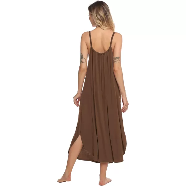 EkouaernbspWomensnbspSoft Sleeveless LongnbspNightgownsBrown