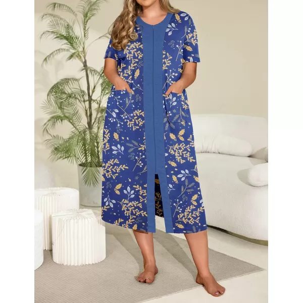 EkouaernbspWomensnbspZippernbspFront LongnbspHousedressAleaf Print