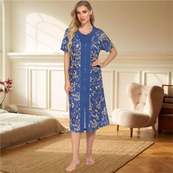 EkouaernbspWomensnbspZippernbspFront LongnbspHousedressAleaf Print