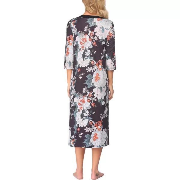 EkouaernbspWomensnbspZippernbspFront LongnbspHousedressFlower Print 02