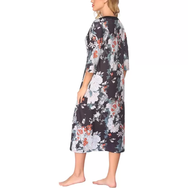 EkouaernbspWomensnbspZippernbspFront LongnbspHousedressFlower Print 02