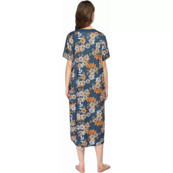 EkouaernbspWomensnbspZippernbspFront LongnbspHousedressFlower Print 3