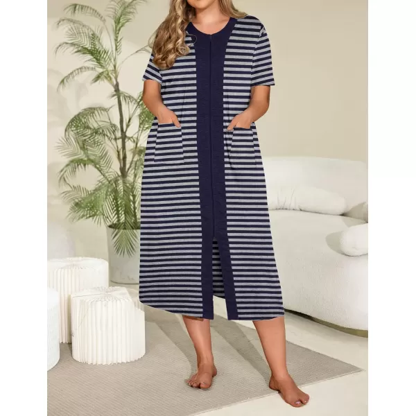 EkouaernbspWomensnbspZippernbspFront LongnbspHousedressNavy Blue