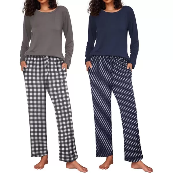 Ekouaer 2 Pack Womens Pajama Set Soft Long Sleeve Sleepwear Loungewear Pjs Sets with Pockets SXXLGrayGray Plaid