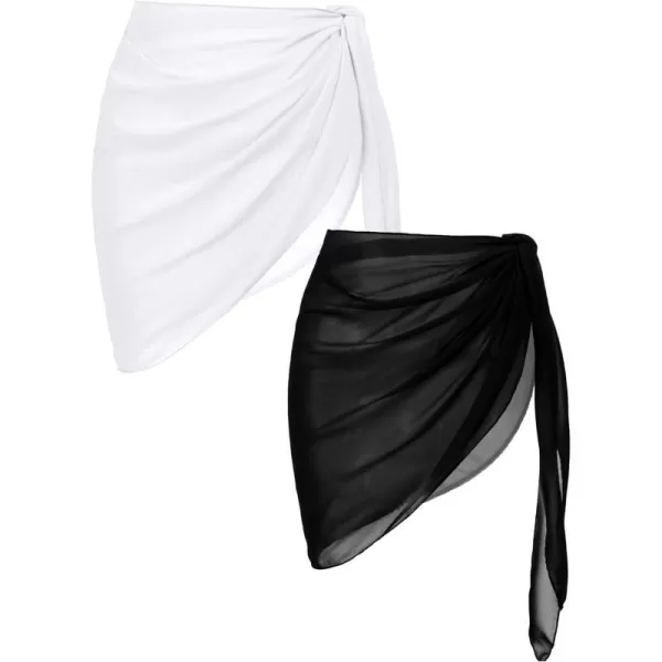 Ekouaer 2 Pcs Sarong Coverups for Women Beach Wrap Skirt Chiffon Swimsuit Coverup for Swimwear SXXLBlackwhite