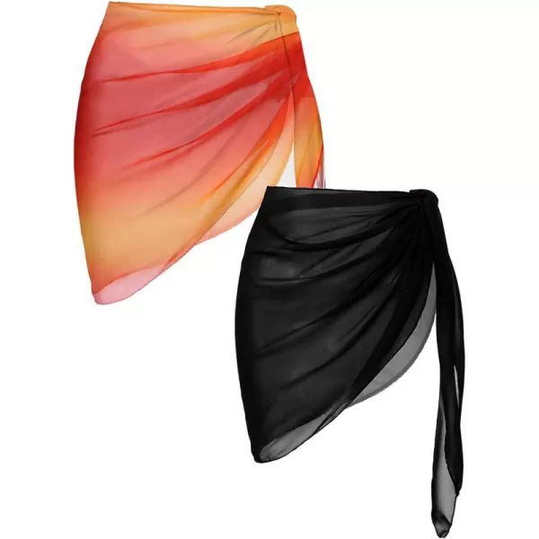 Ekouaer 2 Pieces Women Beach Sarongs Sheer Cover Ups Chiffon Bikini Wrap Skirt for Swimwear SXXLBlackgradient Orange