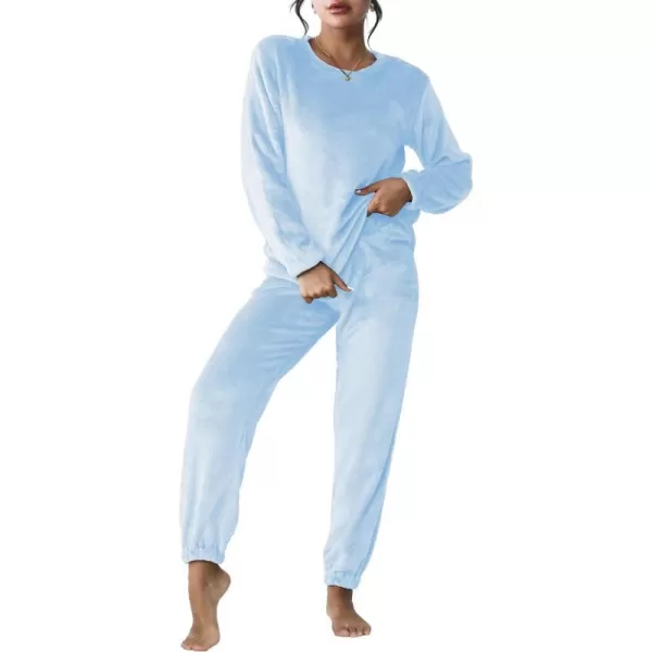 Ekouaer 2023 Women Fleece Pajama Sets Long Sleeve Tops and Pants PJ Sets Joggers Plush Loungewear Sleepwear S3XLBlue