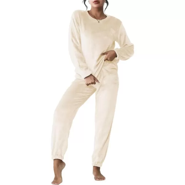 Ekouaer 2023 Women Fleece Pajama Sets Long Sleeve Tops and Pants PJ Sets Joggers Plush Loungewear Sleepwear S3XLCamel