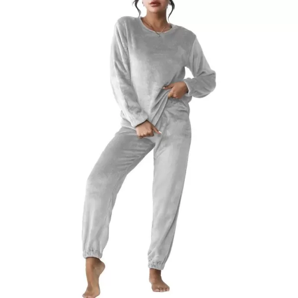 Ekouaer 2023 Women Fleece Pajama Sets Long Sleeve Tops and Pants PJ Sets Joggers Plush Loungewear Sleepwear S3XLGrey