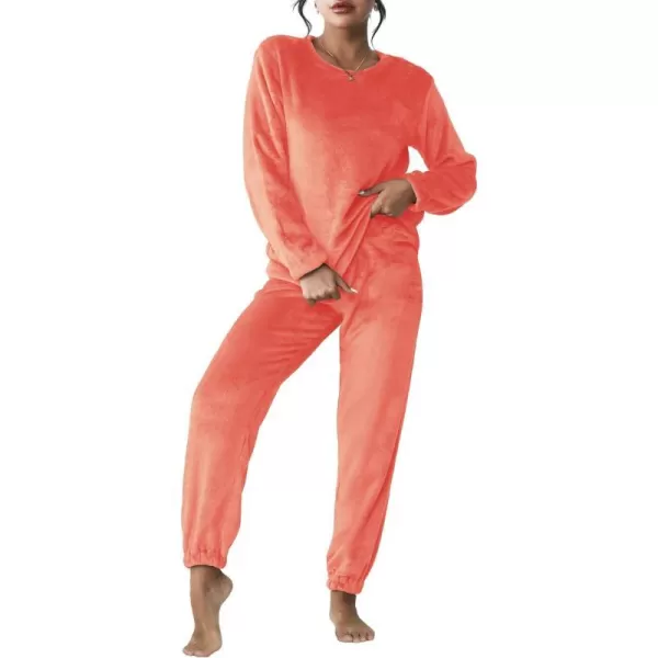 Ekouaer 2023 Women Fleece Pajama Sets Long Sleeve Tops and Pants PJ Sets Joggers Plush Loungewear Sleepwear S3XLRed