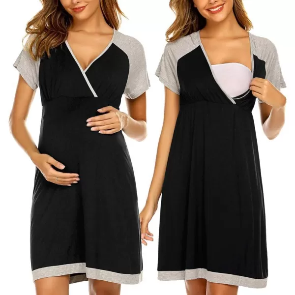 Ekouaer 3 in 1 DeliveryLaborNursing Nightgown Womens Maternity Hospital GownSleepwear for Breastfeeding Sleep DressBlack