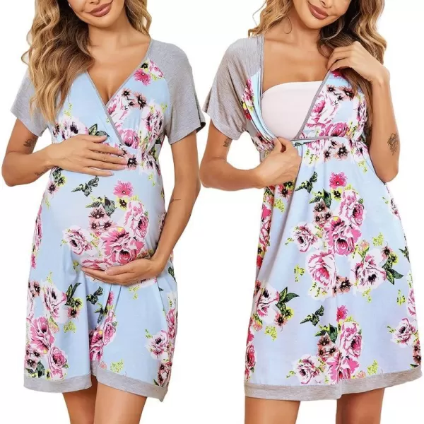 Ekouaer 3 in 1 DeliveryLaborNursing Nightgown Womens Maternity Hospital GownSleepwear for Breastfeeding Sleep DressFloral Navy