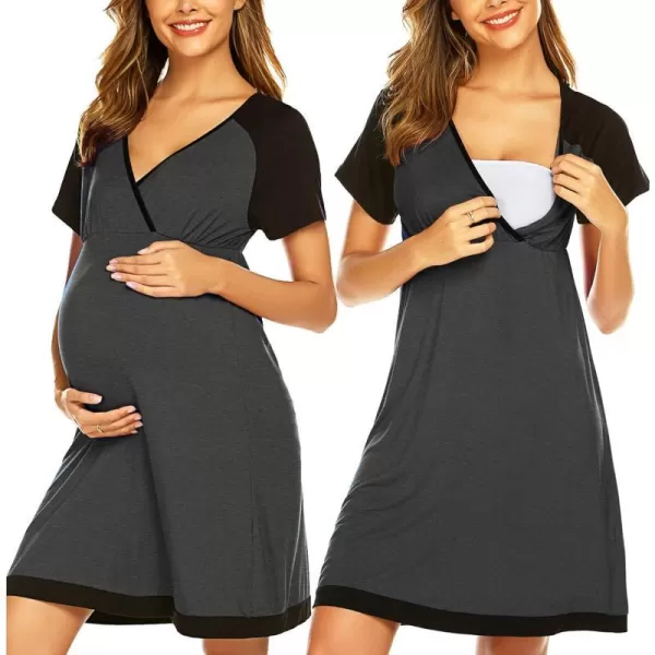 Ekouaer 3 in 1 DeliveryLaborNursing Nightgown Womens Maternity Hospital GownSleepwear for Breastfeeding Sleep DressHeather Dark Gray