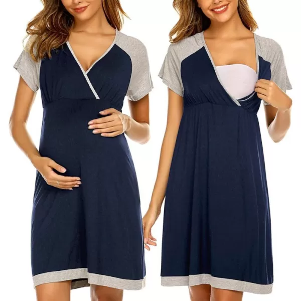 Ekouaer 3 in 1 DeliveryLaborNursing Nightgown Womens Maternity Hospital GownSleepwear for Breastfeeding Sleep DressNavy Blue