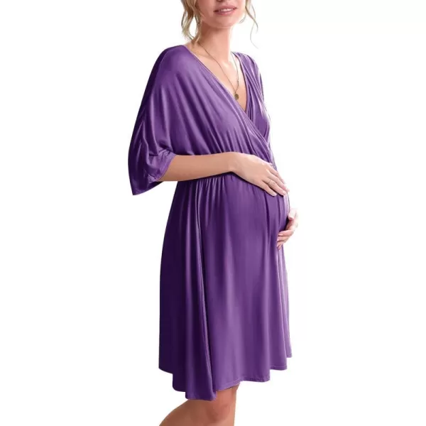 Ekouaer 3 in 1 LaborDeliveryHospital Gown Maternity Dress Nursing Nightgown Sleepwear for Breastfeeding SXXLPurple