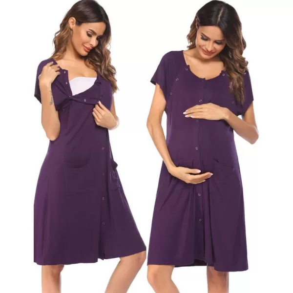 Ekouaer 3 in 1 LaborDeliveryHospital Gown Nursing Dress Maternity Nightgown Sleepwear for Breastfeeding with Button SXXLApurple