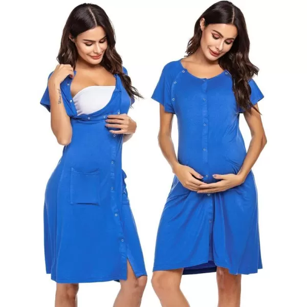 Ekouaer 3 in 1 LaborDeliveryHospital Gown Nursing Dress Maternity Nightgown Sleepwear for Breastfeeding with Button SXXLBlue