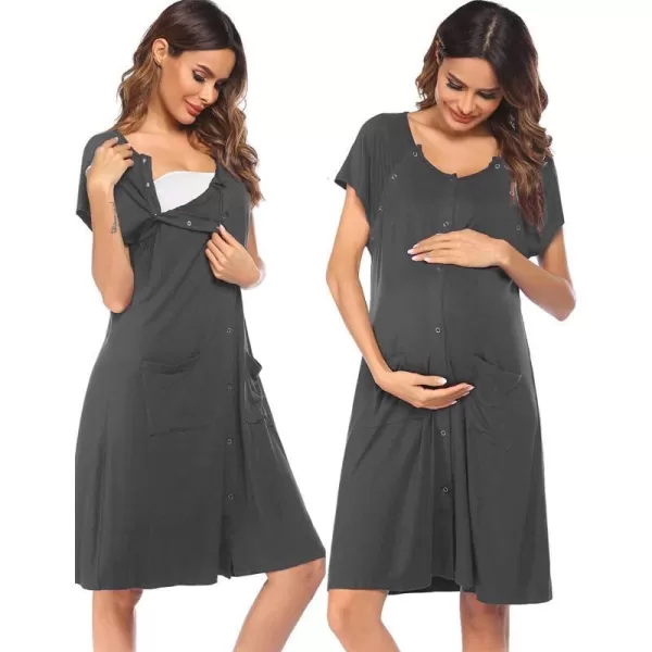 Ekouaer 3 in 1 LaborDeliveryHospital Gown Nursing Dress Maternity Nightgown Sleepwear for Breastfeeding with Button SXXLDark Gray