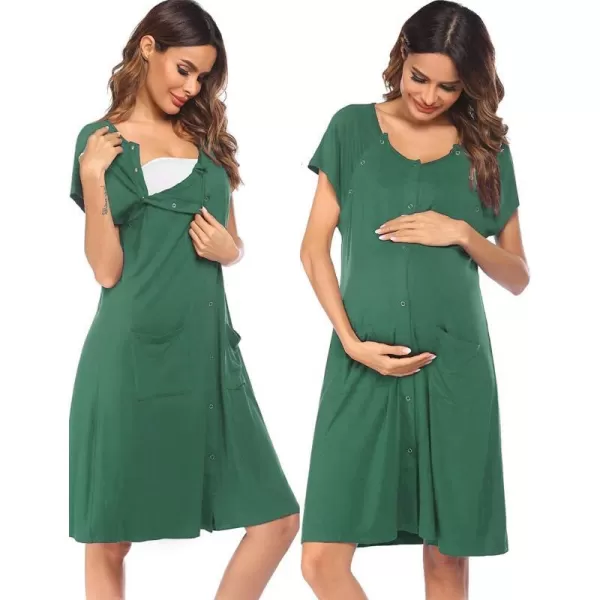 Ekouaer 3 in 1 LaborDeliveryHospital Gown Nursing Dress Maternity Nightgown Sleepwear for Breastfeeding with Button SXXLDark Green