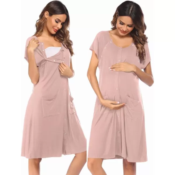 Ekouaer 3 in 1 LaborDeliveryHospital Gown Nursing Dress Maternity Nightgown Sleepwear for Breastfeeding with Button SXXLDirty Pink