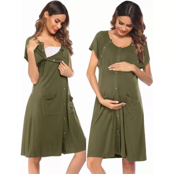 Ekouaer 3 in 1 LaborDeliveryHospital Gown Nursing Dress Maternity Nightgown Sleepwear for Breastfeeding with Button SXXLGreen