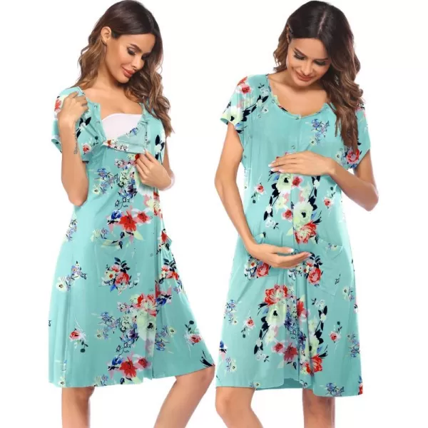 Ekouaer 3 in 1 LaborDeliveryHospital Gown Nursing Dress Maternity Nightgown Sleepwear for Breastfeeding with Button SXXLLight Bluepink Flower