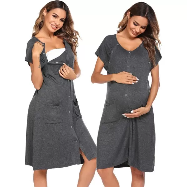 Ekouaer 3 in 1 LaborDeliveryHospital Gown Nursing Dress Maternity Nightgown Sleepwear for Breastfeeding with Button SXXLLight Grey