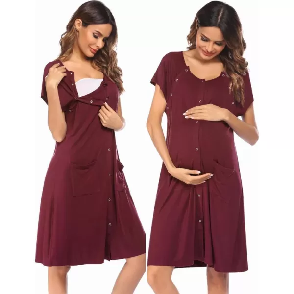 Ekouaer 3 in 1 LaborDeliveryHospital Gown Nursing Dress Maternity Nightgown Sleepwear for Breastfeeding with Button SXXLMaroon