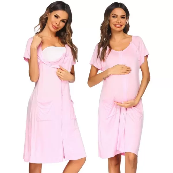 Ekouaer 3 in 1 LaborDeliveryHospital Gown Nursing Dress Maternity Nightgown Sleepwear for Breastfeeding with Button SXXLPink