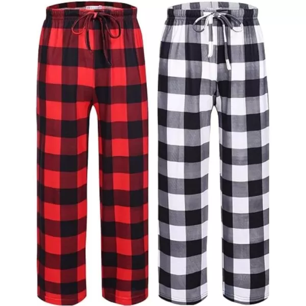 Ekouaer Boys Pajama Pants Long Sleep Pants Soft Elastic Waist Pajama Bottoms Plaid Lounge Pants with 2 Pockets 414 Years2 Pcsred Plaid and White Plaid