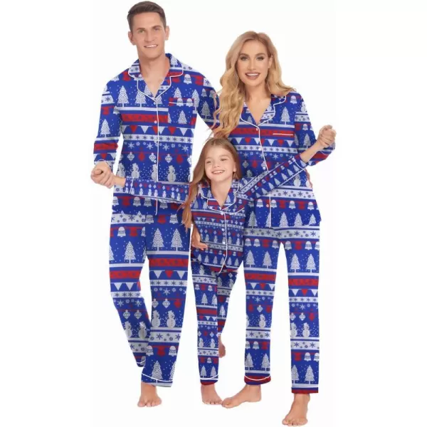 Ekouaer Christmas Family Matching Pajamas Long Sleeve Couple Pj Set Festival Party Sleepwear with Button SXXLKids Blue With Snowman