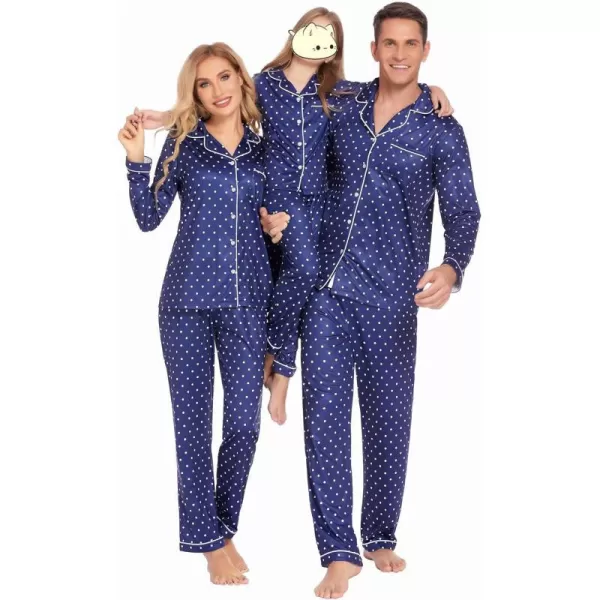 Ekouaer Christmas Family Matching Pajamas Long Sleeve Couple Pj Set Festival Party Sleepwear with Button SXXLKids Blue With White Dots