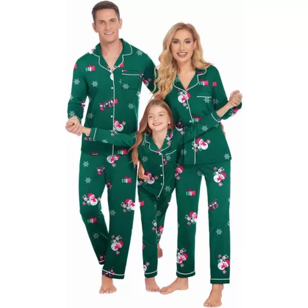 Ekouaer Christmas Family Matching Pajamas Long Sleeve Couple Pj Set Festival Party Sleepwear with Button SXXLKids Dark Green With Cute Pattern