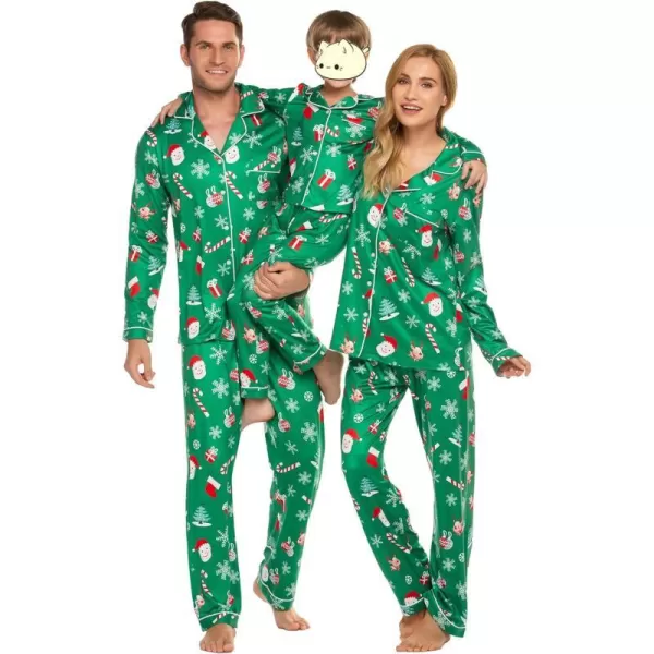 Ekouaer Christmas Family Matching Pajamas Long Sleeve Couple Pj Set Festival Party Sleepwear with Button SXXLKids Green With Santa Claus