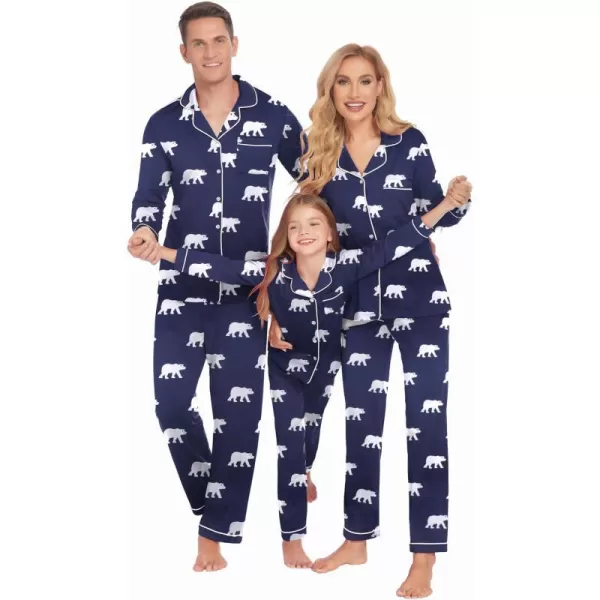 Ekouaer Christmas Family Matching Pajamas Long Sleeve Couple Pj Set Festival Party Sleepwear with Button SXXLKids Navy Blue With Bear