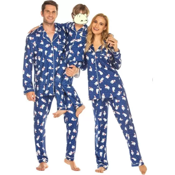 Ekouaer Christmas Family Matching Pajamas Long Sleeve Couple Pj Set Festival Party Sleepwear with Button SXXLKids Navy With Polar Bear