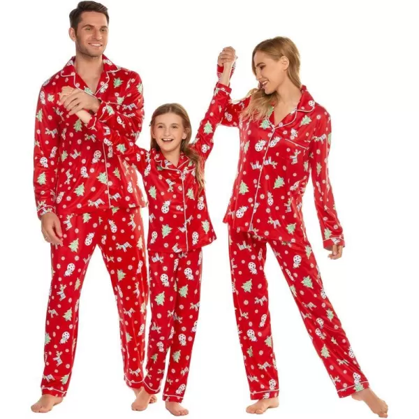 Ekouaer Christmas Family Matching Pajamas Long Sleeve Couple Pj Set Festival Party Sleepwear with Button SXXLKids Red With Xmas Tree