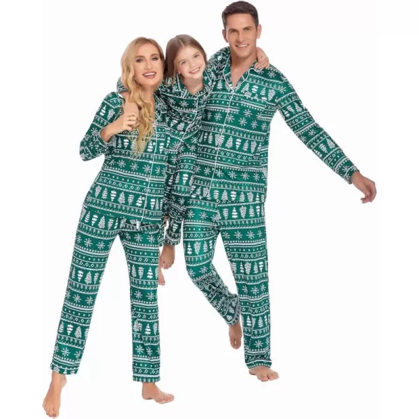 Ekouaer Christmas Family Matching Pajamas Long Sleeve Couple Pj Set Festival Party Sleepwear with Button SXXLMen Dark Green With Snowflake