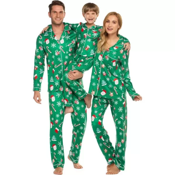 Ekouaer Christmas Family Matching Pajamas Long Sleeve Couple Pj Set Festival Party Sleepwear with Button SXXLMen Green With Santa Claus