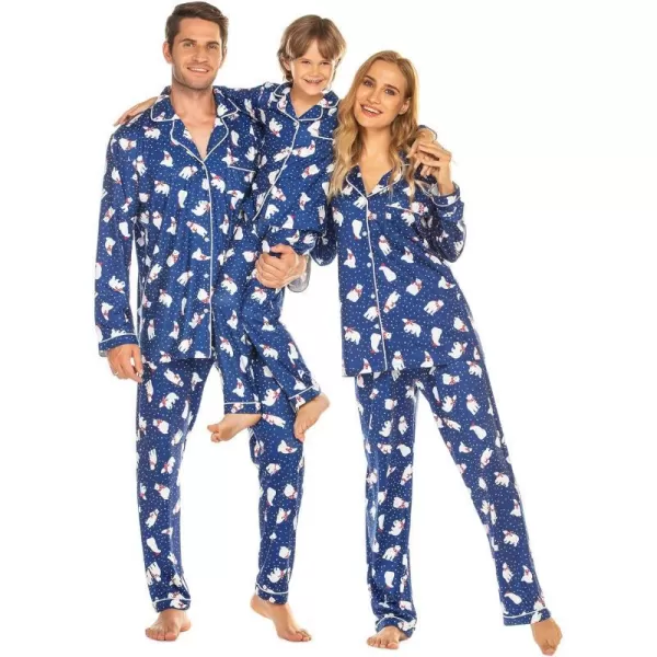 Ekouaer Christmas Family Matching Pajamas Long Sleeve Couple Pj Set Festival Party Sleepwear with Button SXXLMen Navy With Polar Bear