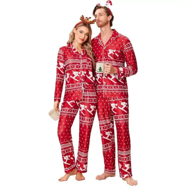 Ekouaer Christmas Family Matching Pajamas Long Sleeve Couple Pj Set Festival Party Sleepwear with Button SXXLMen Red With Asymmetric Pattern