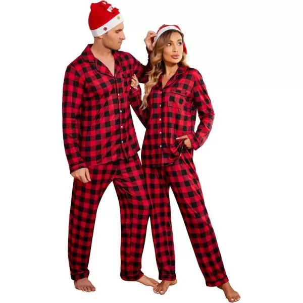 Ekouaer Christmas Family Matching Pajamas Long Sleeve Couple Pj Set Festival Party Sleepwear with Button SXXLMen Red and Black Plaid Classic