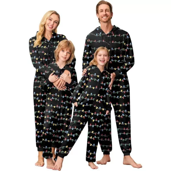 Ekouaer Christmas Matching Family Onesies Pajamas Long Sleeve Thermal One Piece Pajamas with ButtonKids Colored Lights