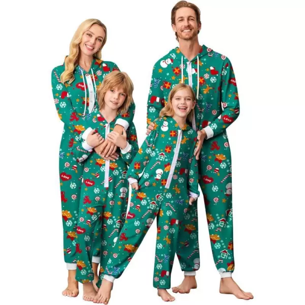 Ekouaer Christmas Matching Family Onesies Pajamas Long Sleeve Thermal One Piece Pajamas with ButtonKids Greenchristmas Snowflake