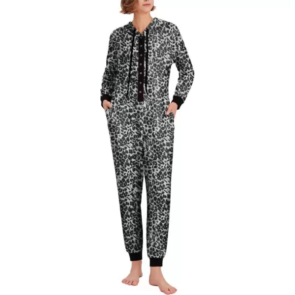 Ekouaer Christmas Matching Family Onesies Pajamas Long Sleeve Thermal One Piece Pajamas with ButtonWomen Blue Grey Leopard