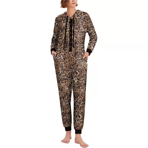 Ekouaer Christmas Matching Family Onesies Pajamas Long Sleeve Thermal One Piece Pajamas with ButtonWomen Brown Leopard