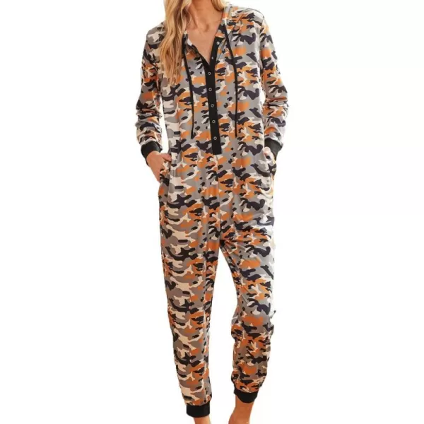 Ekouaer Christmas Matching Family Onesies Pajamas Long Sleeve Thermal One Piece Pajamas with ButtonWomen Camouflagecaramel Orange