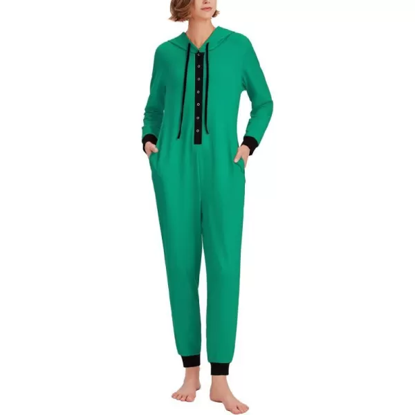 Ekouaer Christmas Matching Family Onesies Pajamas Long Sleeve Thermal One Piece Pajamas with ButtonWomen Green